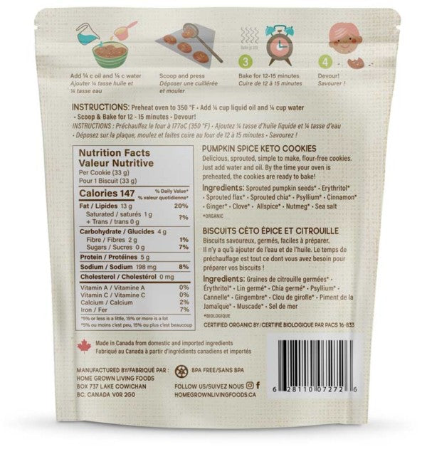hOMe Grown Living Foods U-Bake Keto Cookies - Pumpkin Spice (330g) - Lifestyle Markets