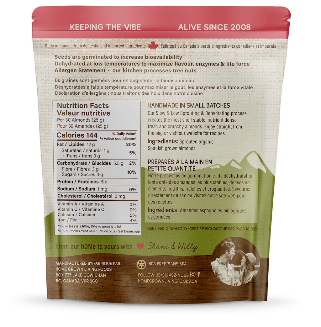 hOMe Grown Living Foods Sprouted Organic Almonds (120g) - Lifestyle Markets