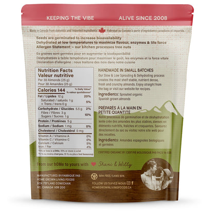 hOMe Grown Living Foods Sprouted Organic Almonds (120g) - Lifestyle Markets