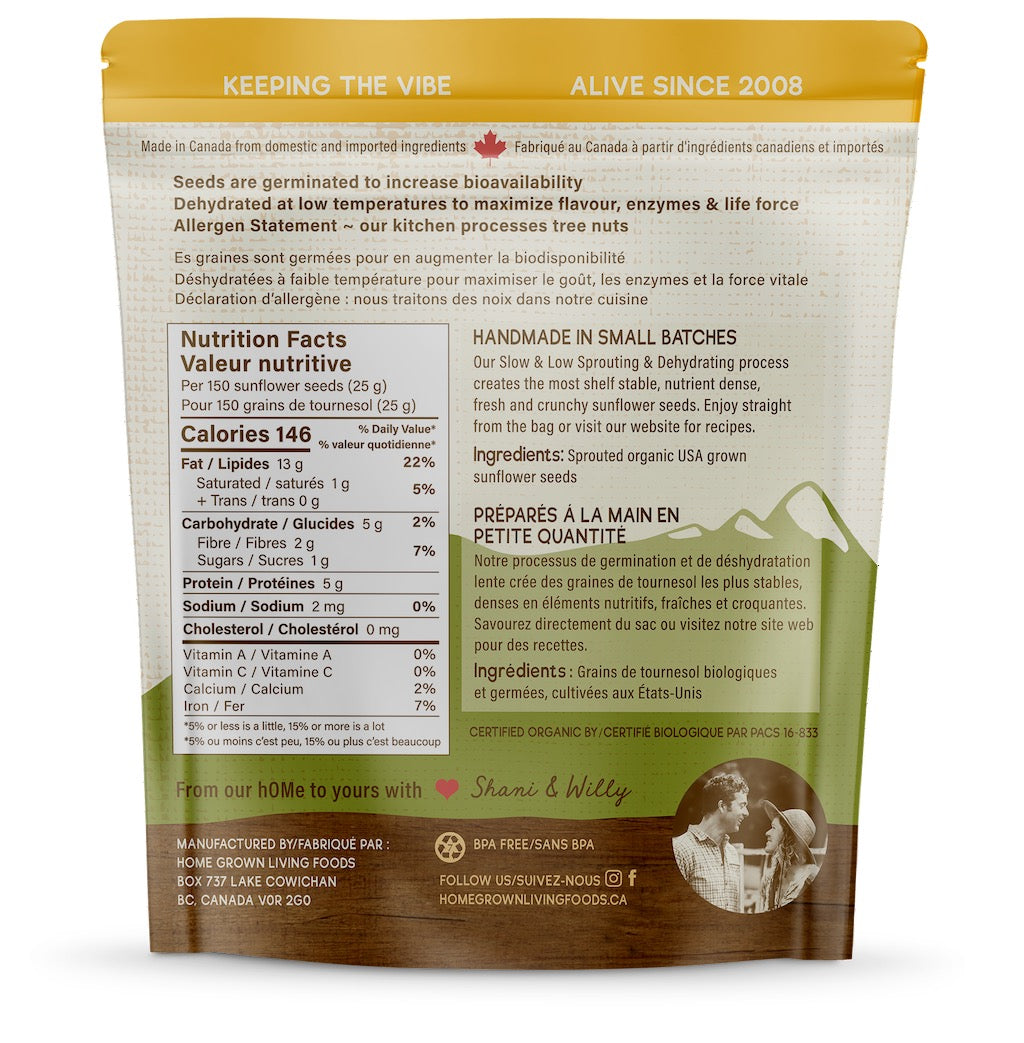 hOMe Grown Living Foods Sprouted Organic Sunflower Seeds (130g) - Lifestyle Markets