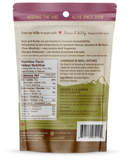 hOMe Grown Living Foods Sprouted Organic Walnuts (100g) - Lifestyle Markets
