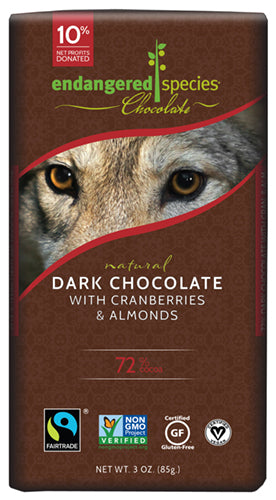 Endangered Species Wolf Dark Chocolate with Cranberries & Almonds (85g) - Lifestyle Markets