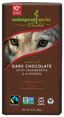 Endangered Species Wolf Dark Chocolate with Cranberries & Almonds (85g) - Lifestyle Markets