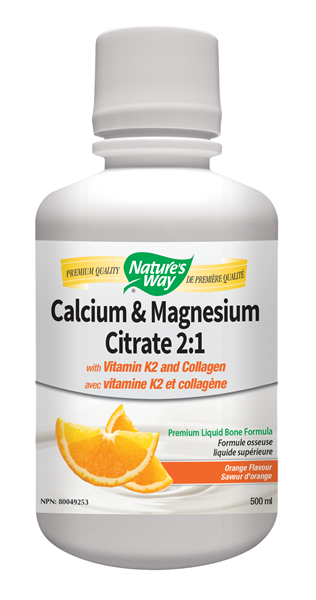 Nature's Way Cal/Mag Citrate 2:1, K2 + Collagen - Orange (500ml) - Lifestyle Markets